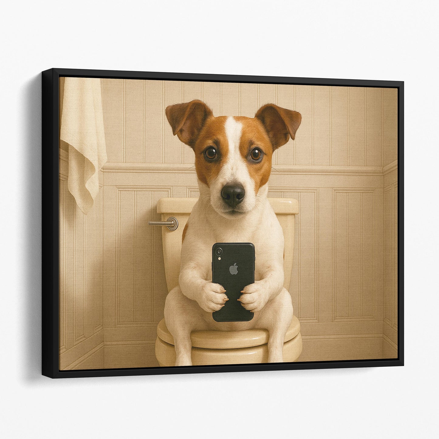 Jack Russell Terrier Dog On The Phone On The Toilet