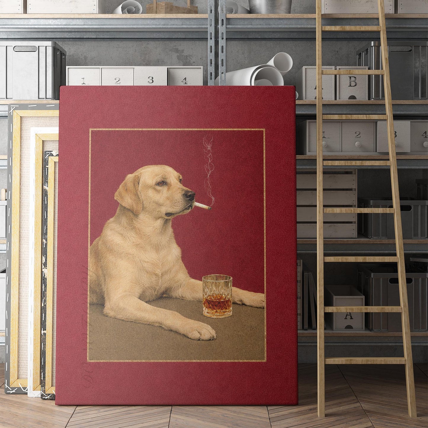 Yellow Labrador Retriever Dog Drink and a Cigarette