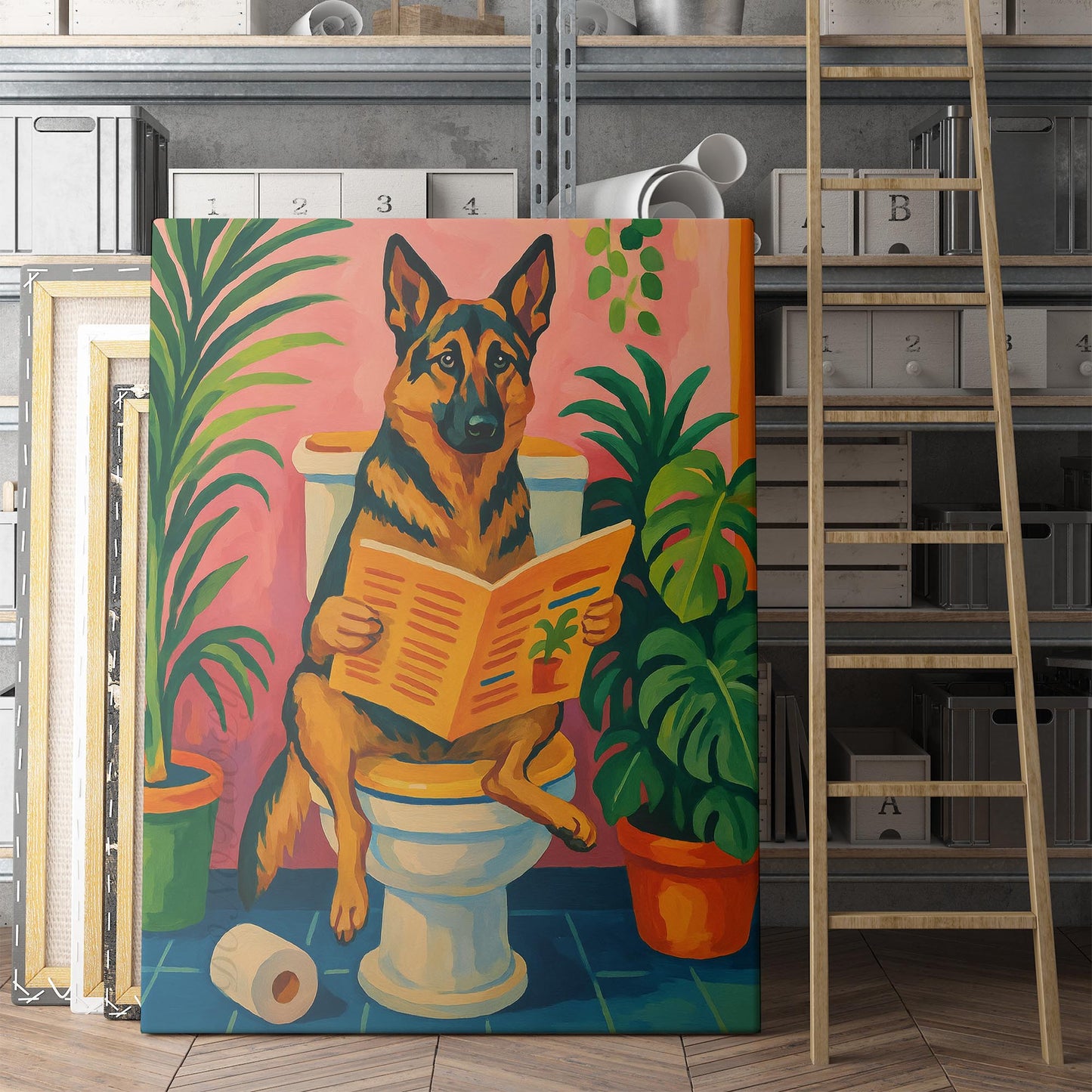 German Shepherd Reading The Newspaper On The Toilet Henri Matisse