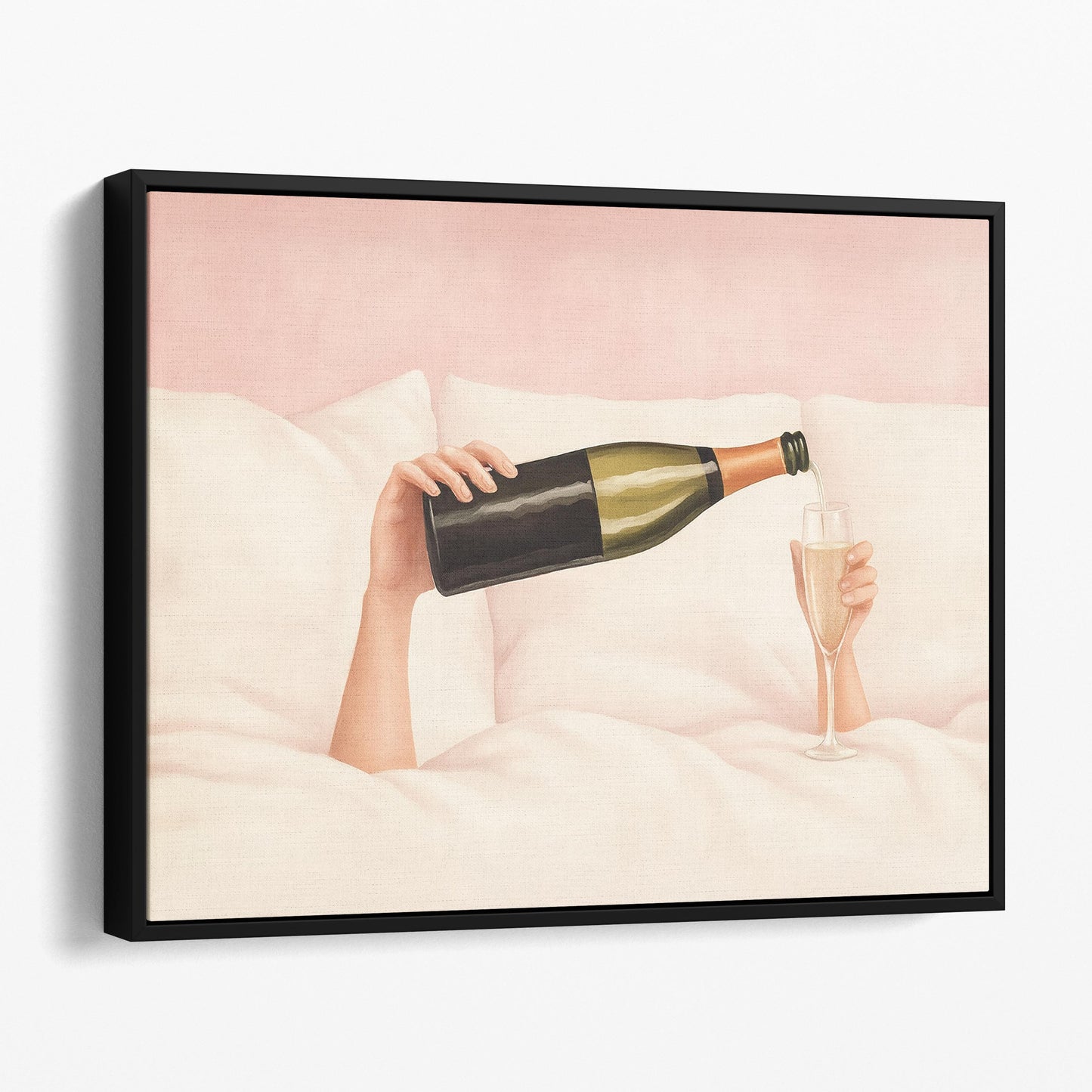 Woman Pouring Champagne In Bed