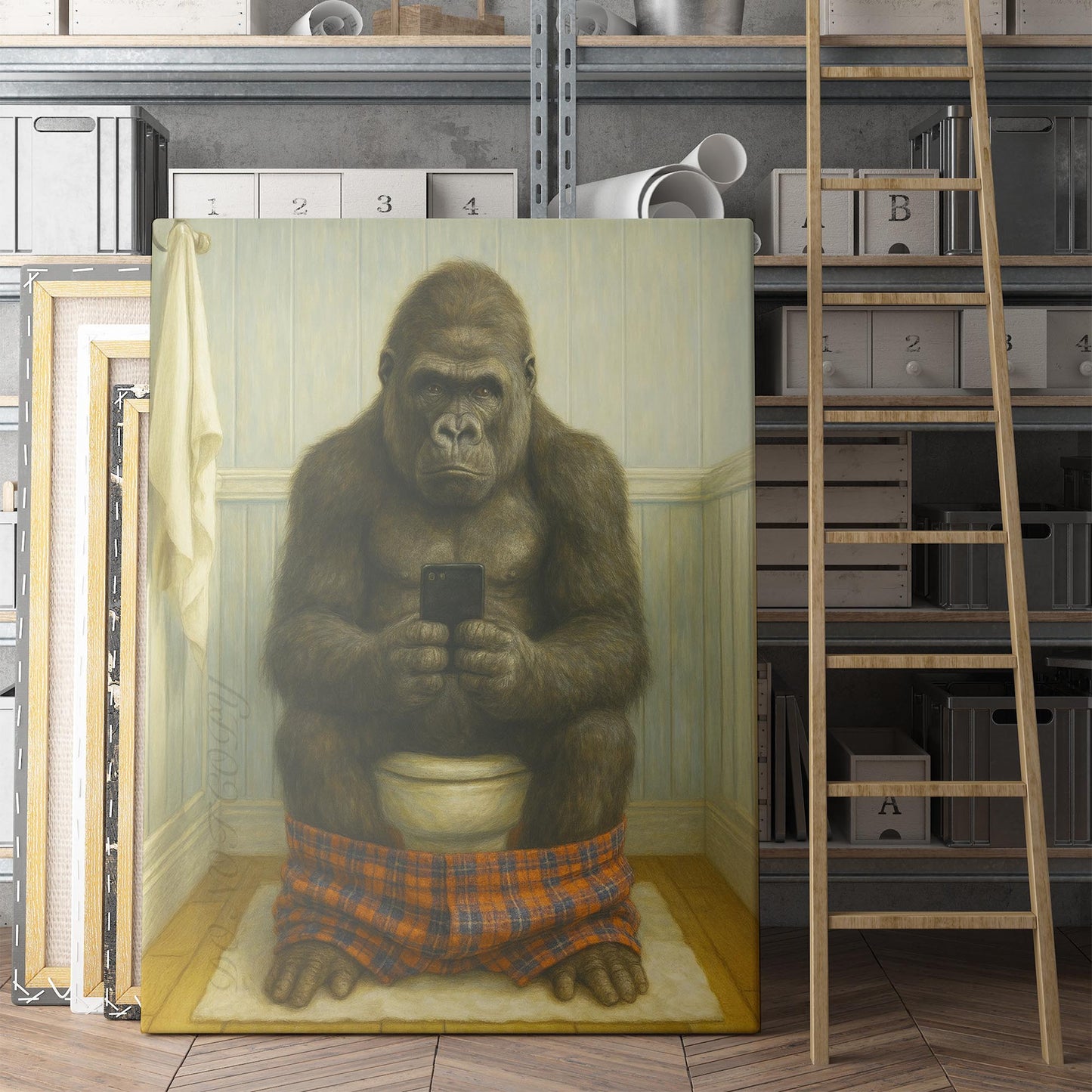 Gorilla On The Phone On The Toilet
