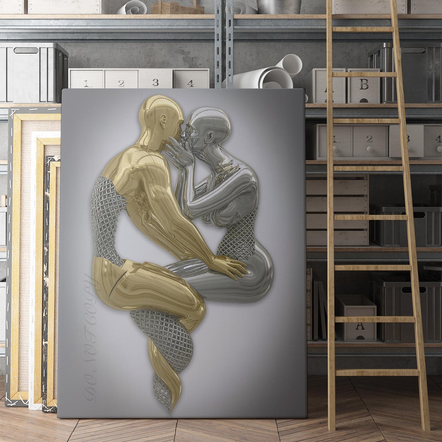 Gold And Silver Metal Couple 3D Love Abstract