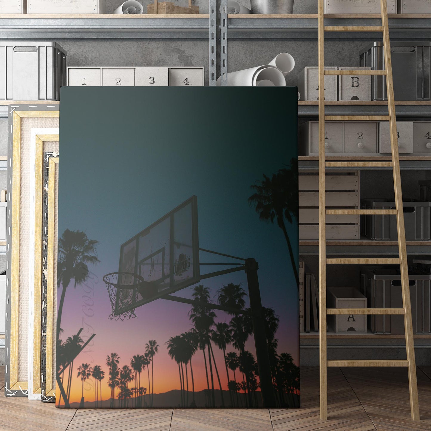 Basketball Sunset With Palm Trees
