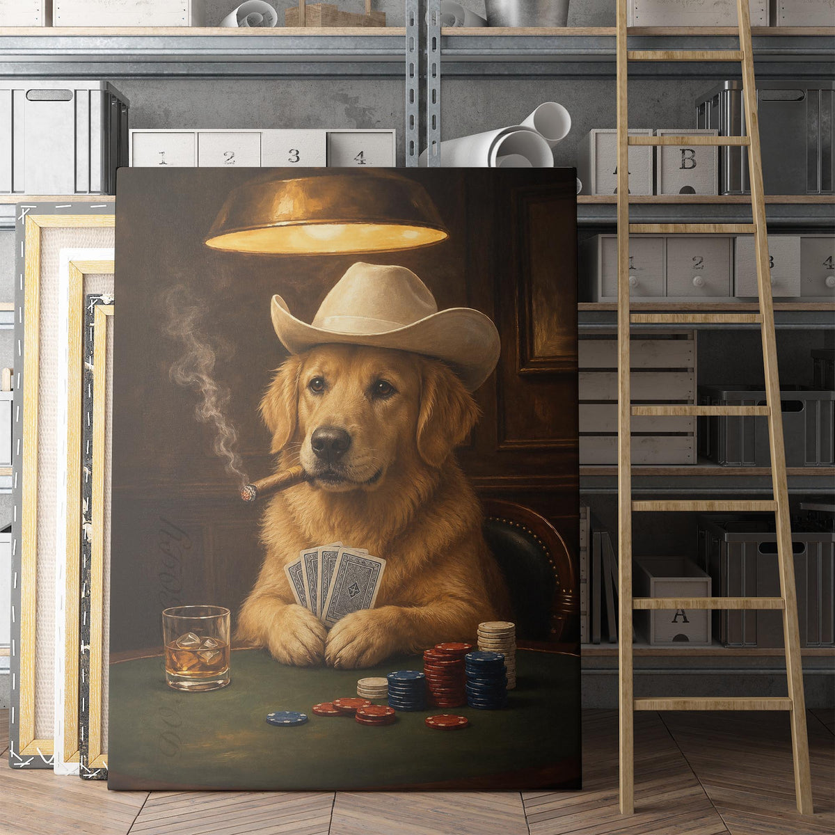 Golden Retriever Dog Playing Cards