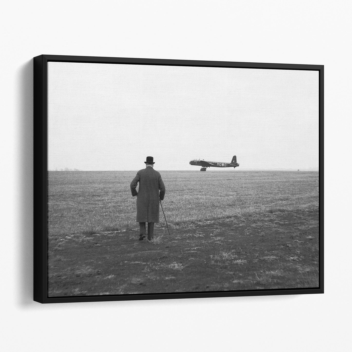 Winston Churchill Watching A Short Stirling Bomber Airplane Take Off