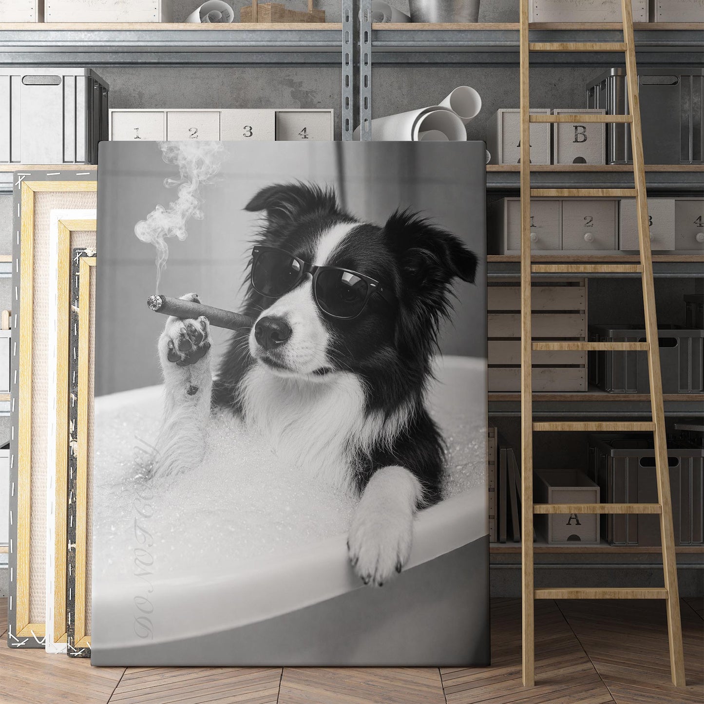 Border Collie Dog Bathtub Cigar