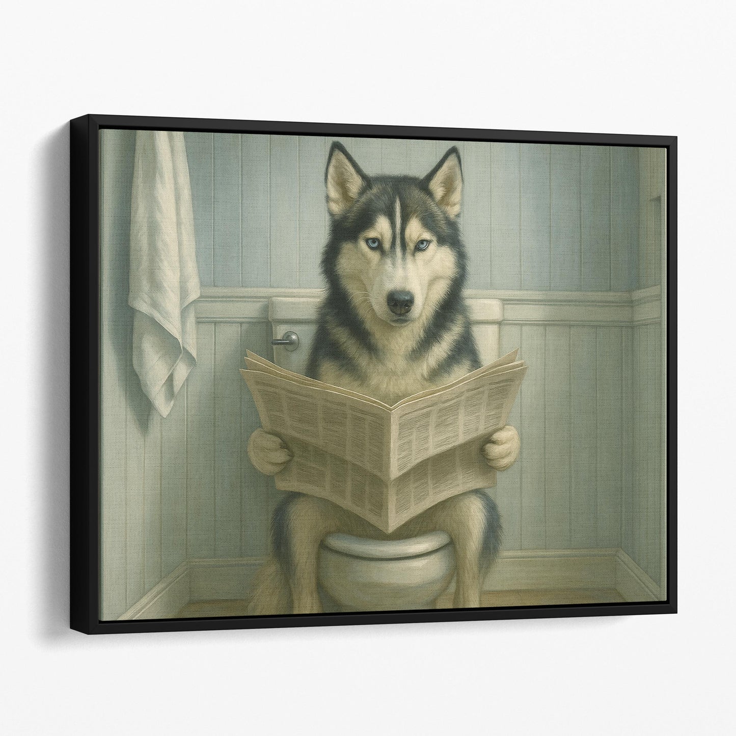 Husky Dog On The Toilet Reading The Newspaper