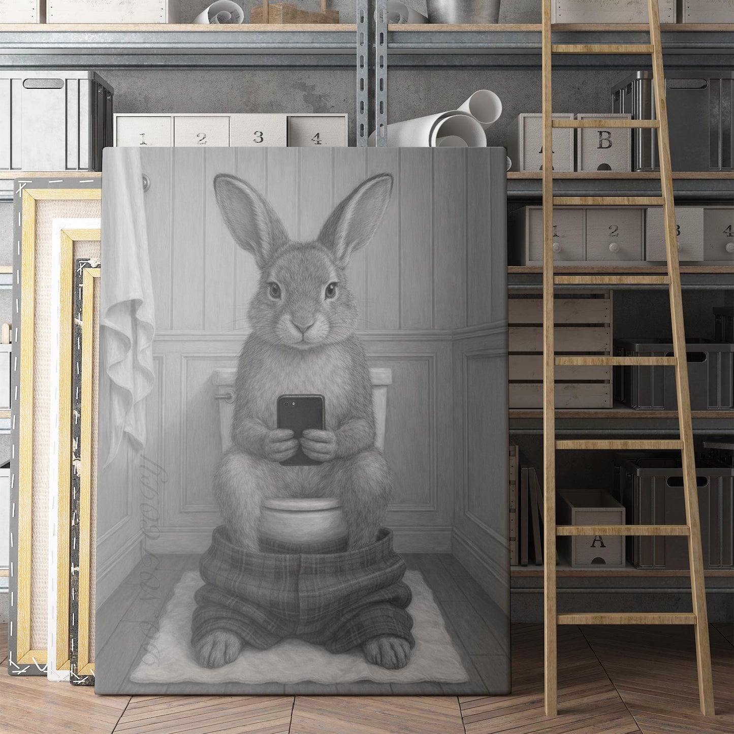 Bunny Rabbit On The Phone On The Toilet II
