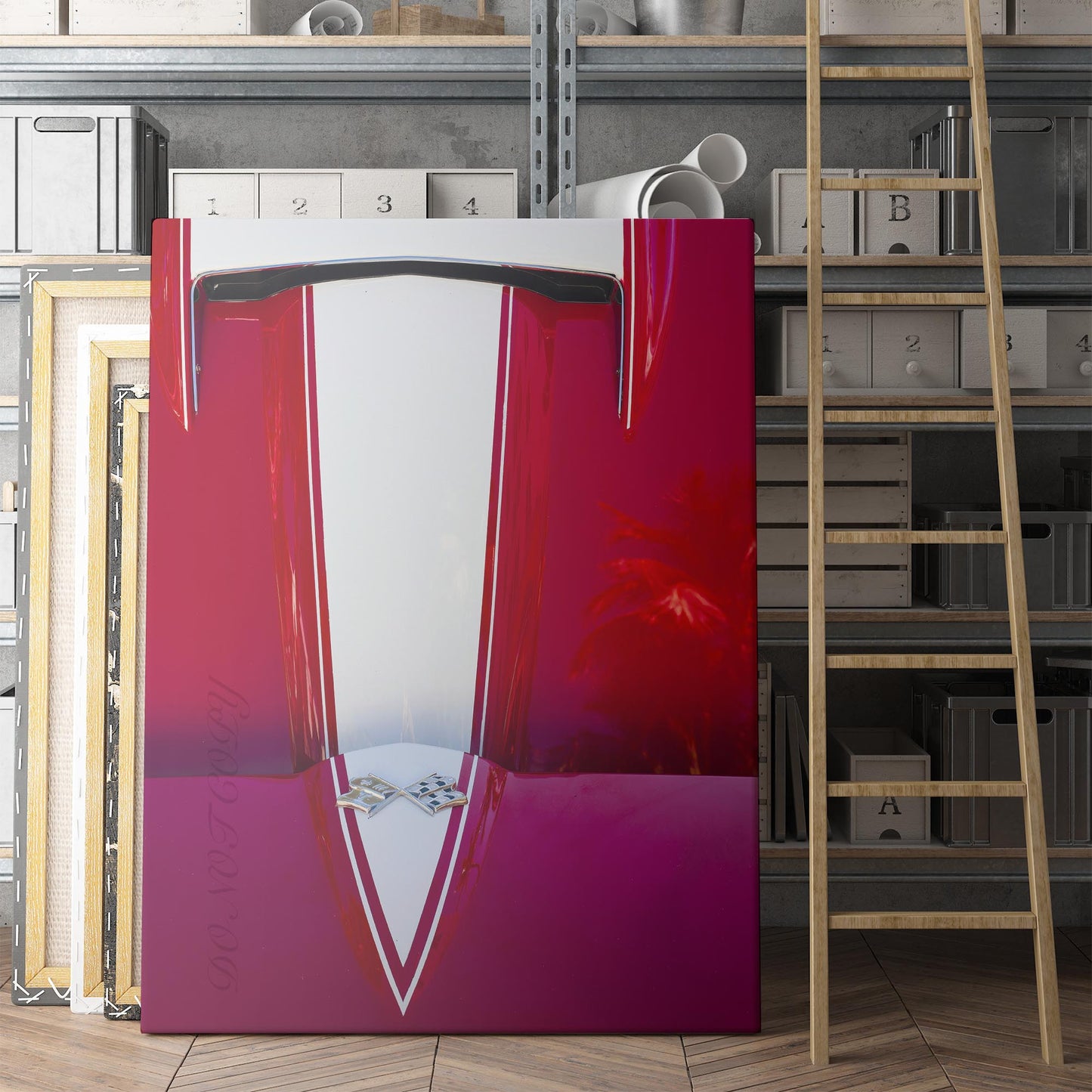 Red Corvette Car Hood