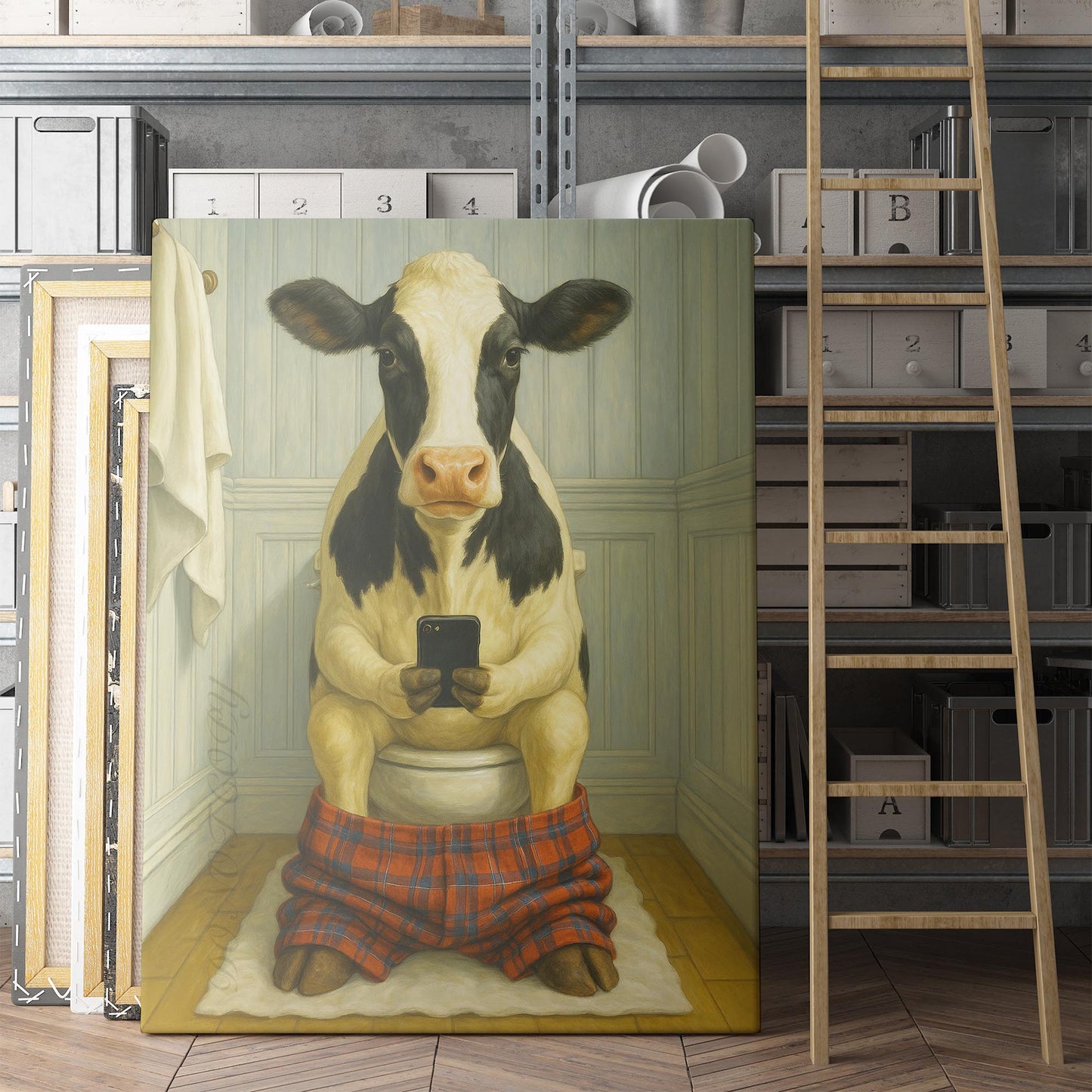 Cow On The Phone On The Toilet