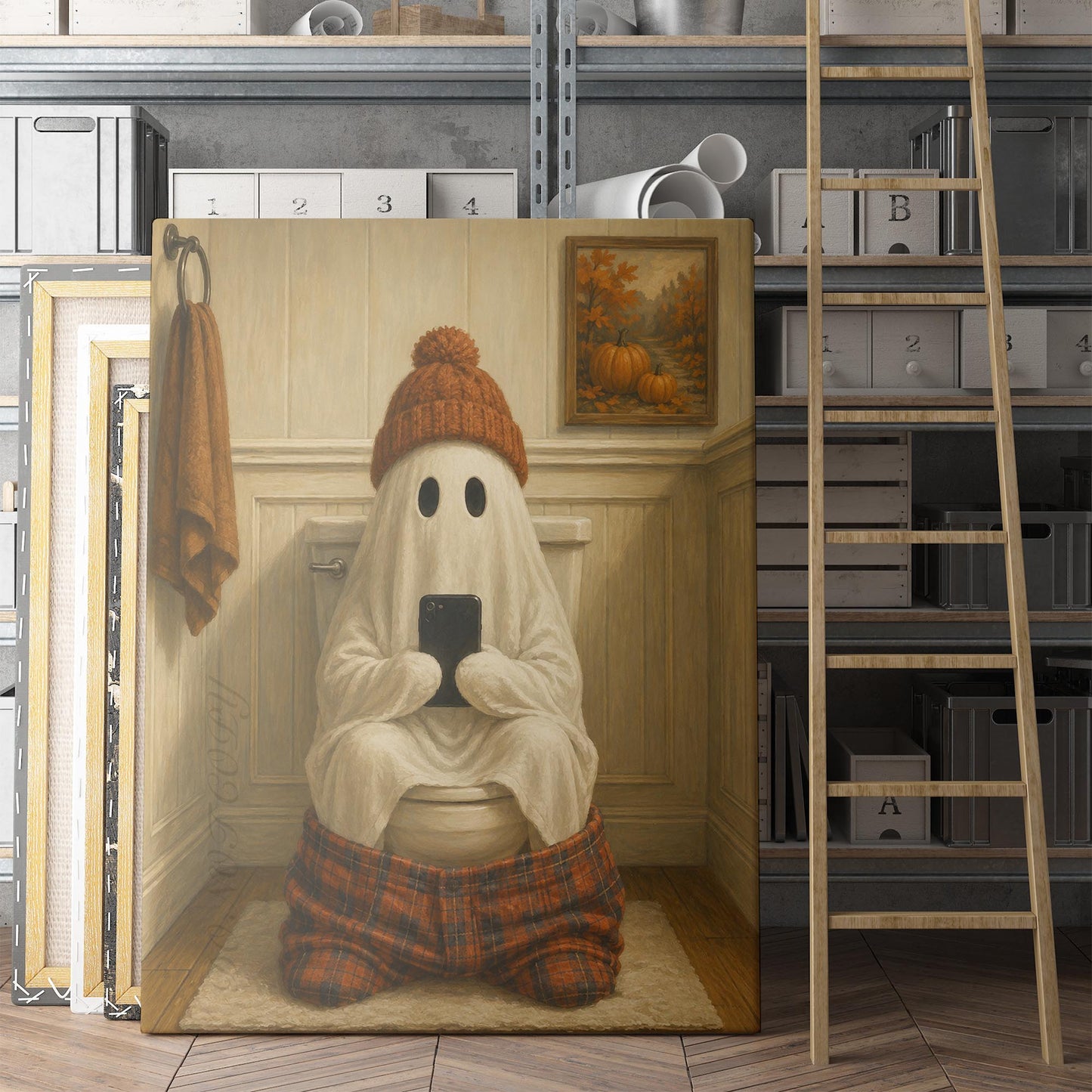 Cozy Ghost On The Phone On The Toilet