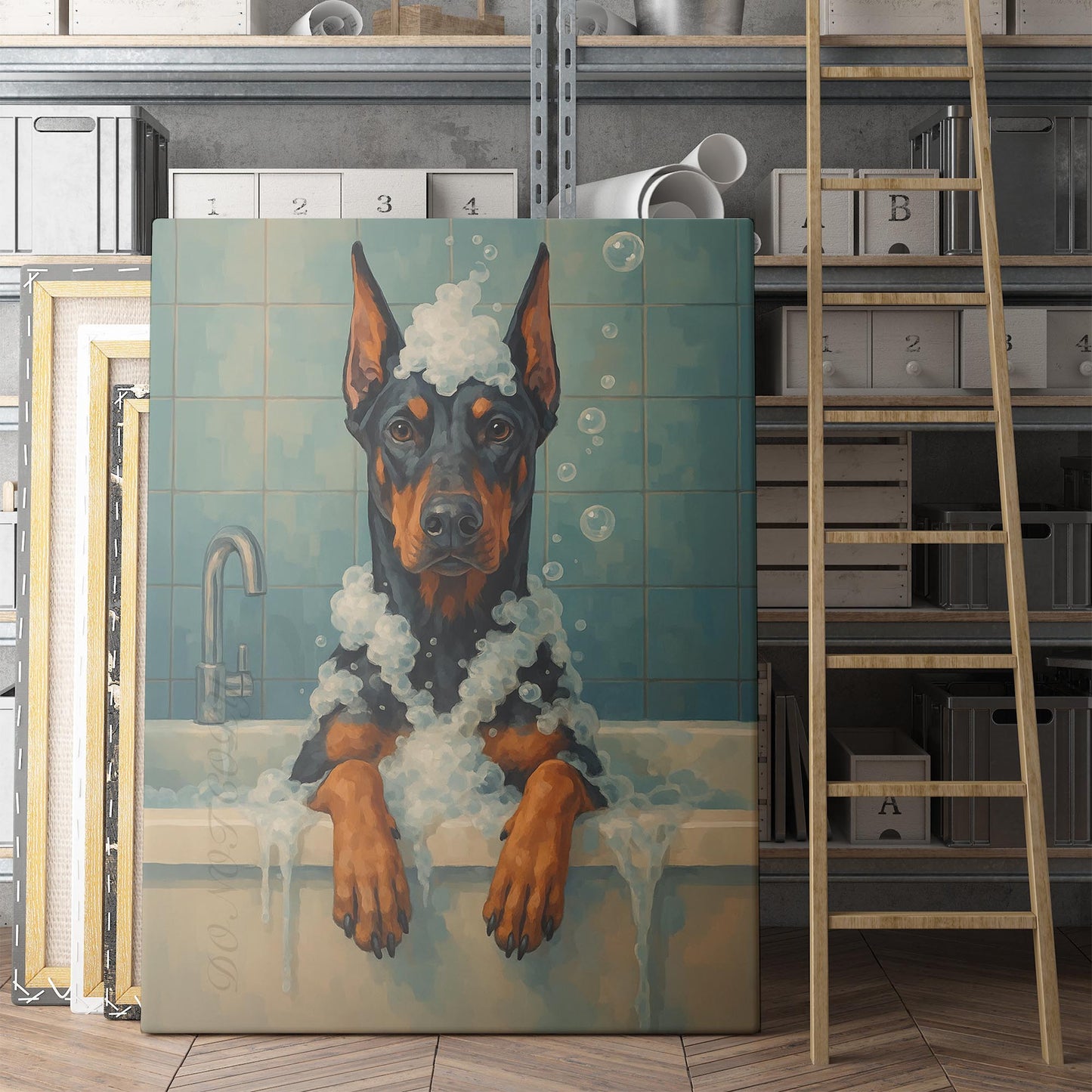 Dobermann Dog Bathtub Bubble Bath