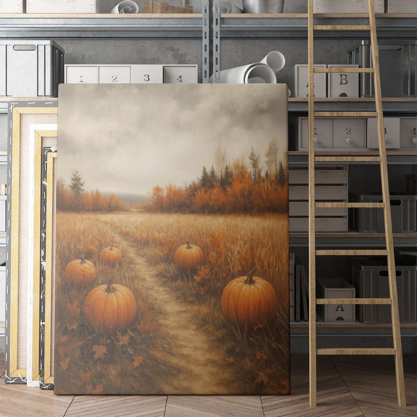 Pumpkin Patch In Autumn Field