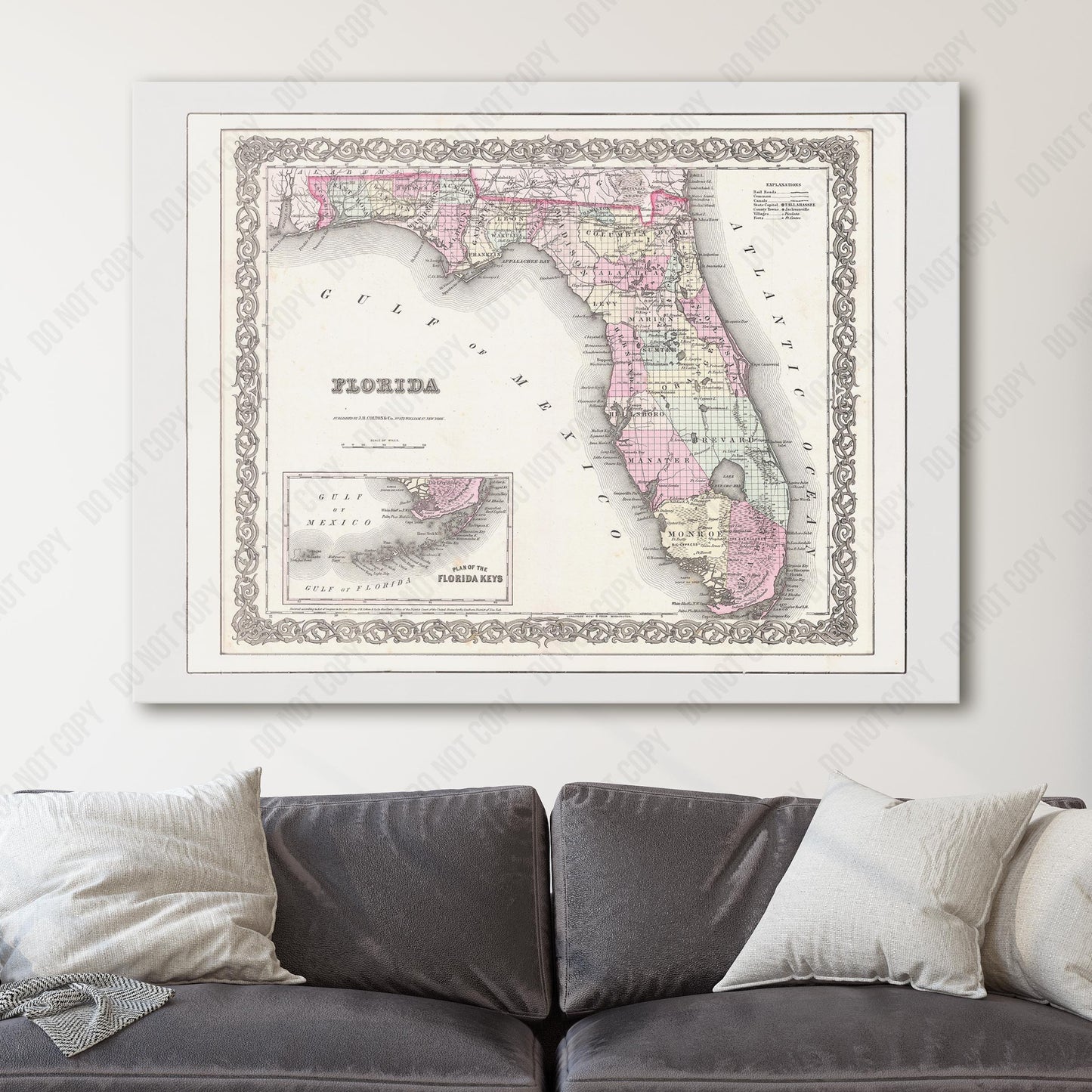 Old Map of Florida in 1855