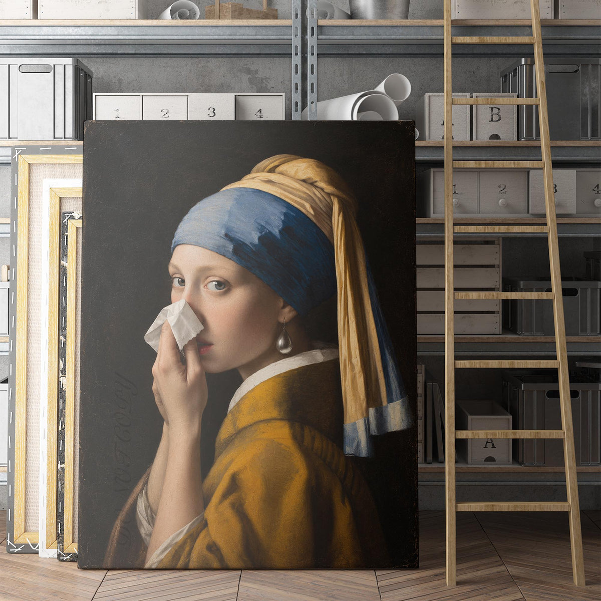 Girl with a Pearl Earring Covering Her Nose