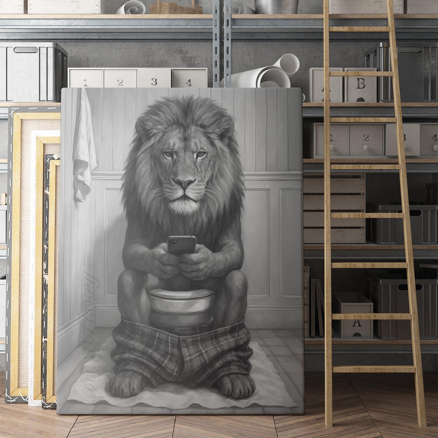 Lion On The Phone On The Toilet