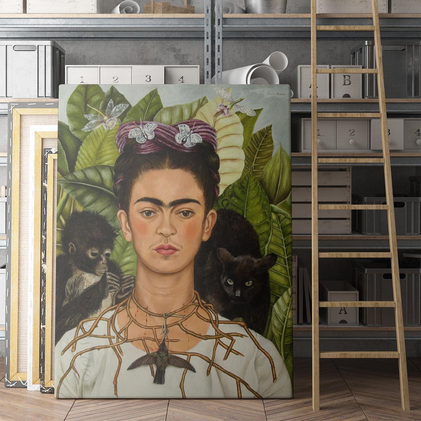 Frida Kahlo Self-Portrait with Thorn Necklace and Hummingbird