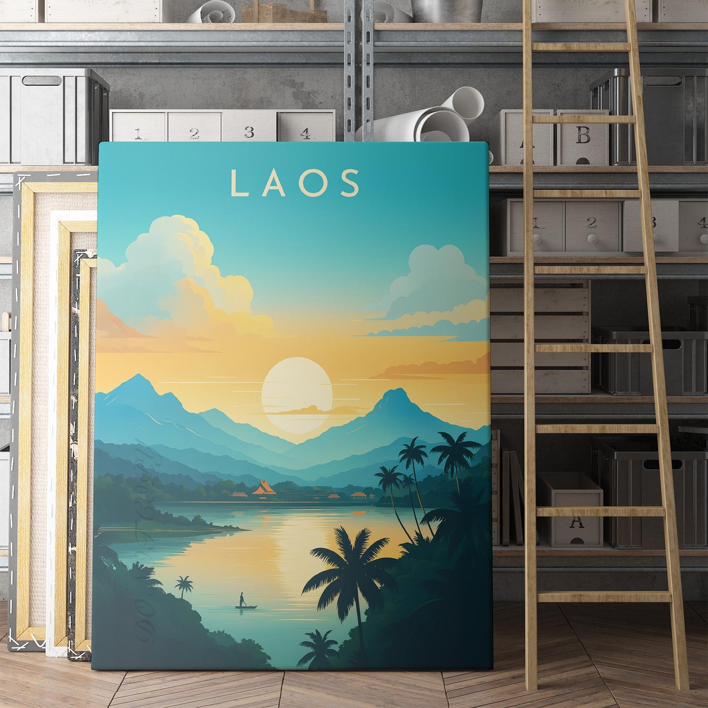 Laos Vintage Travel Poster