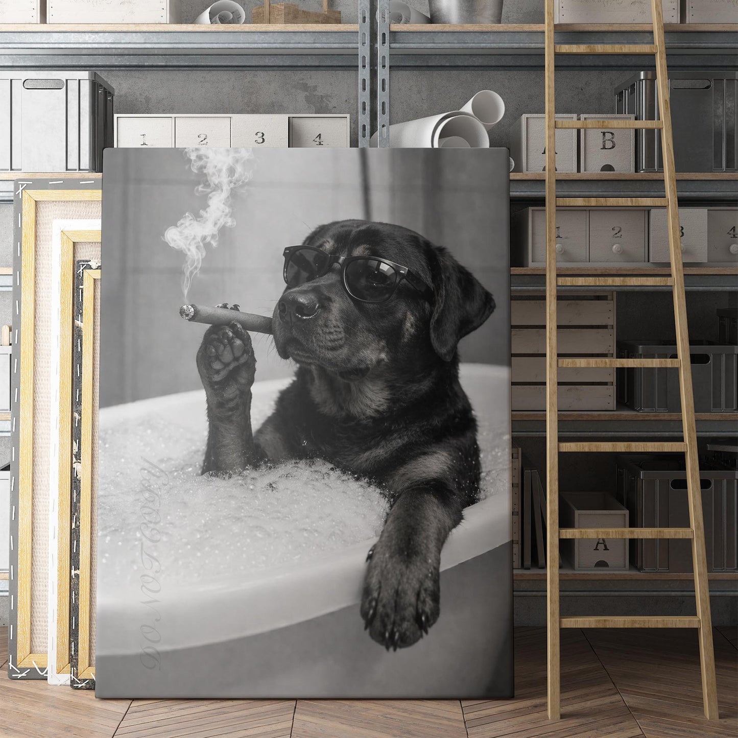 Rottweiler Dog Bathtub Cigar