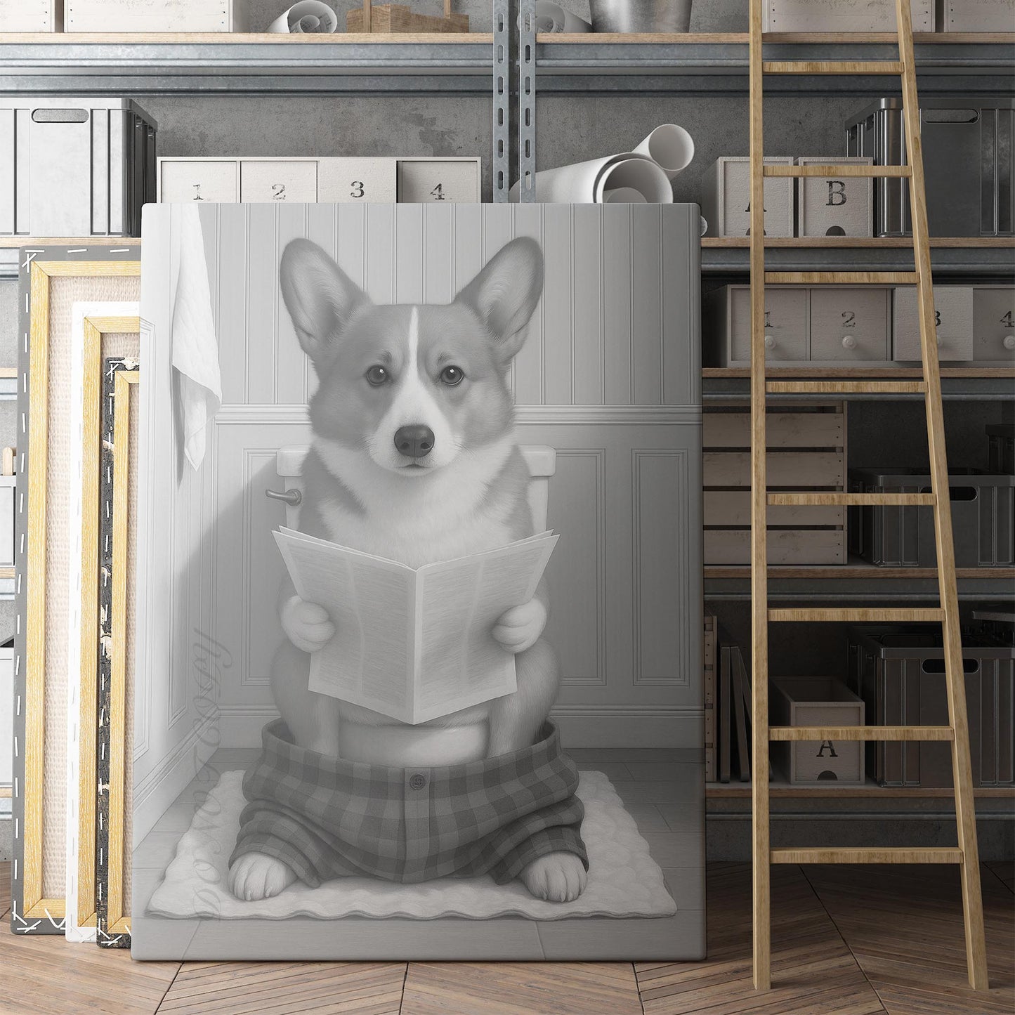 Corgi Dog Reading The Newspaper On The Toilet