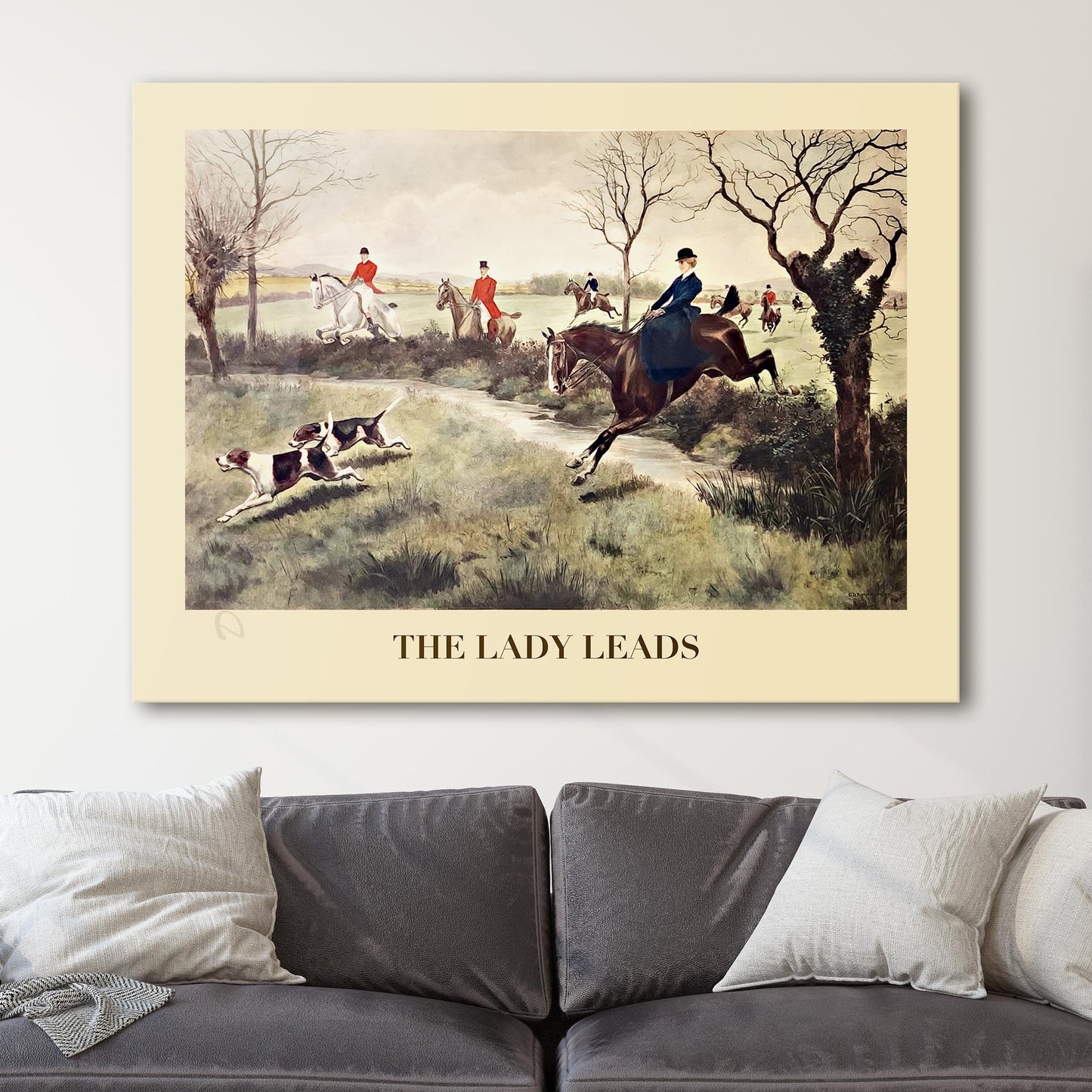 The Lady Leads - Woman Jumping On Horse Fox Hunting With Hounds