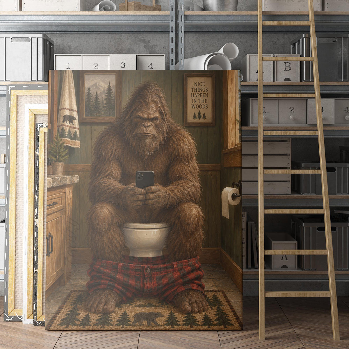 Bigfoot On The Phone On The Toilet