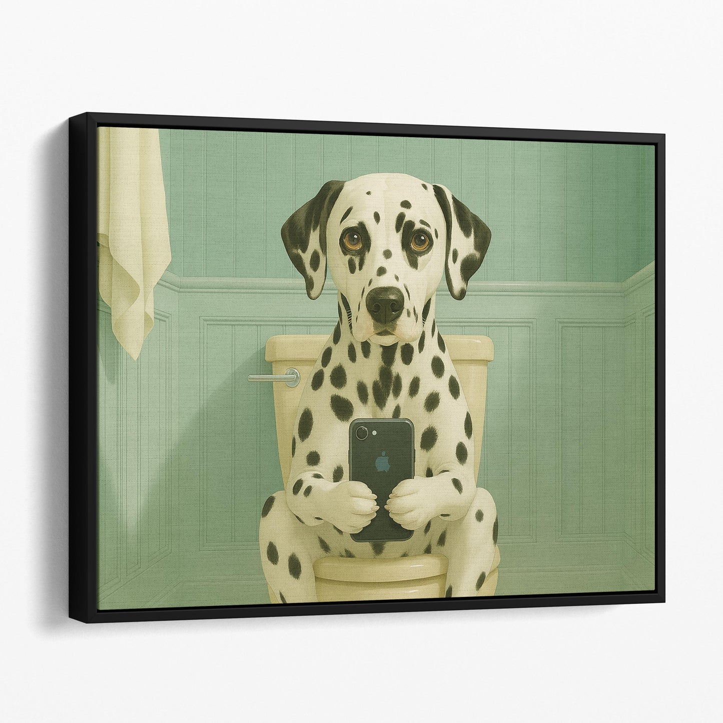 Dalmatian Dog On The Phone On The Toilet
