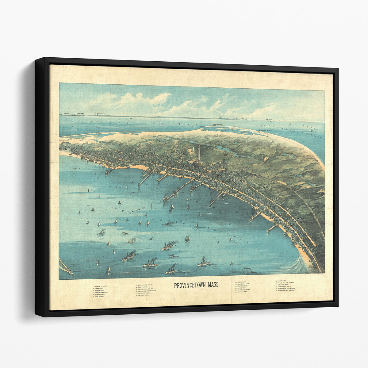 Provincetown Massachusetts Birds Eye View Vintage Map