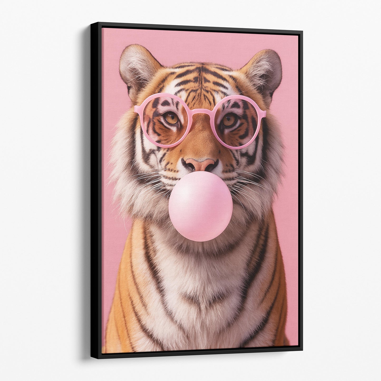 Tiger With Sunglasses Blowing Pink Bubble Gum