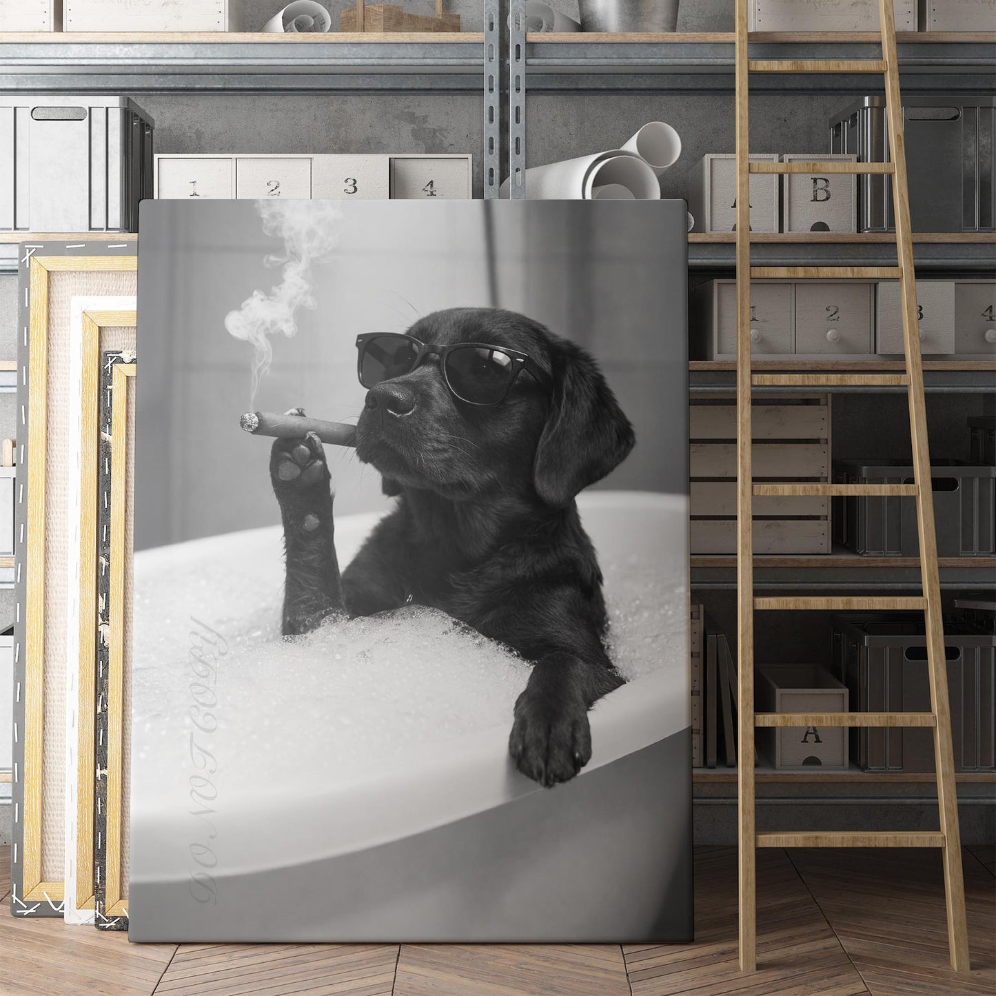 Black Labrador Retriever Dog Bathtub Cigar