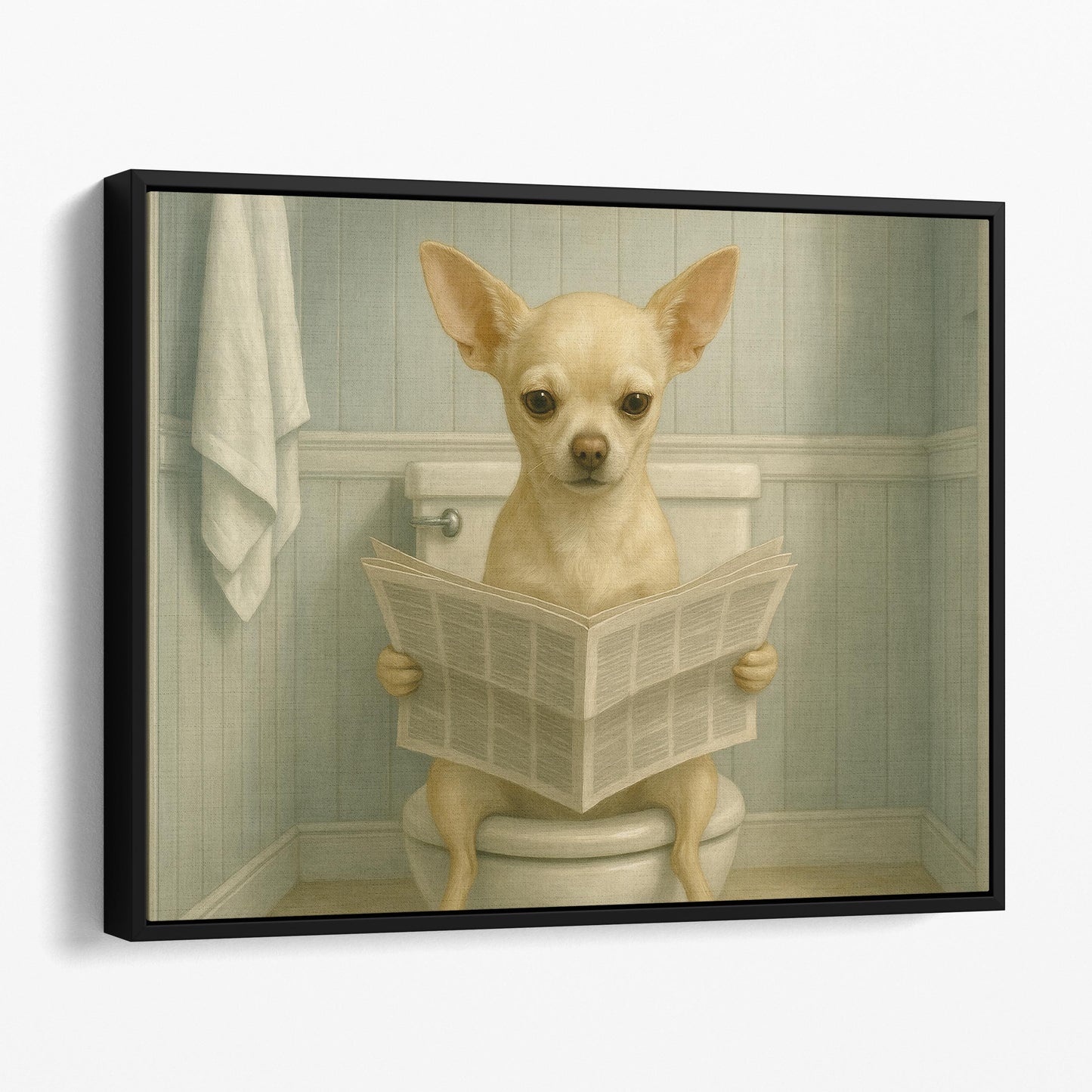 Chihuahua Dog Reading The Newspaper On The Toilet II