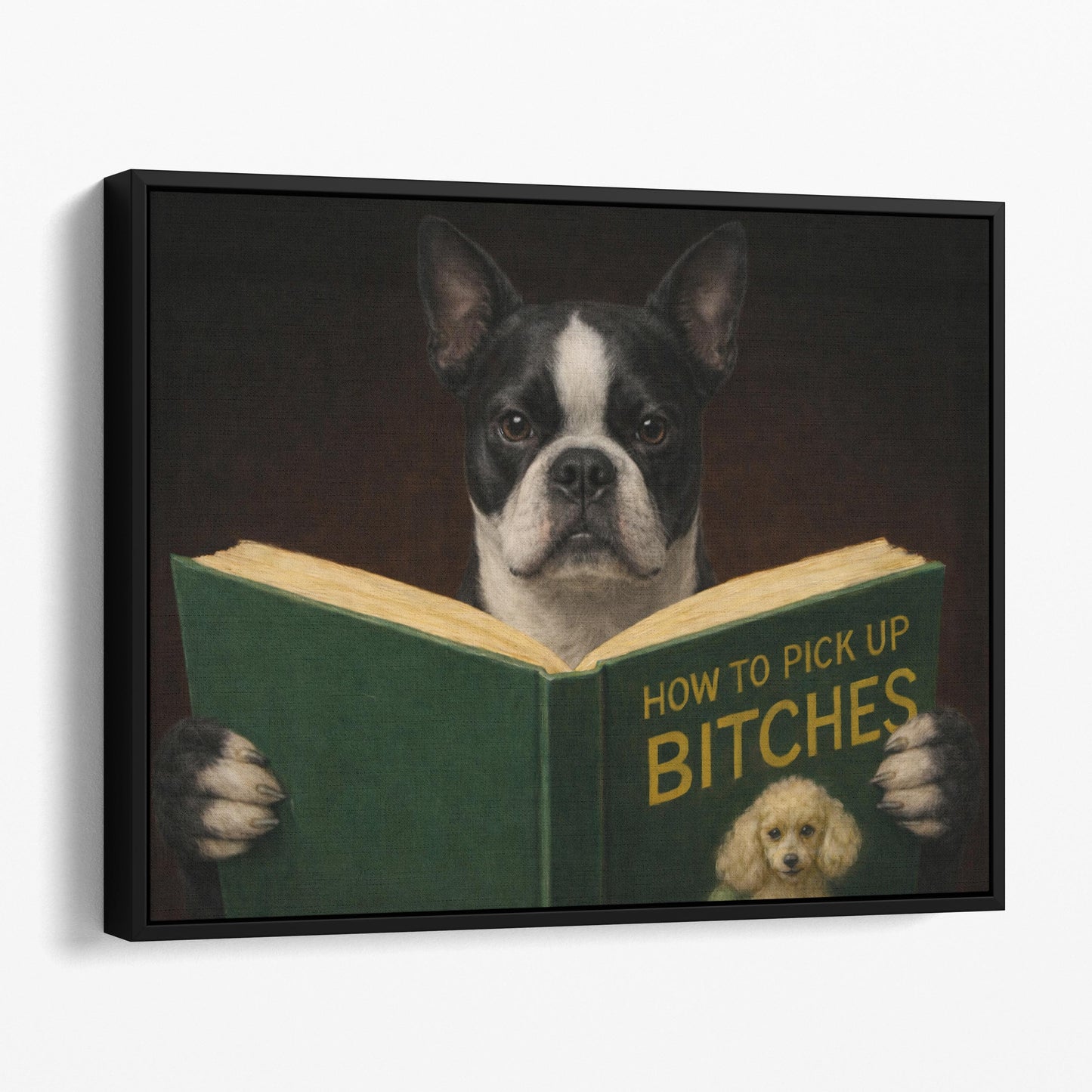 Boston Terrier Dog Reading Dating Book