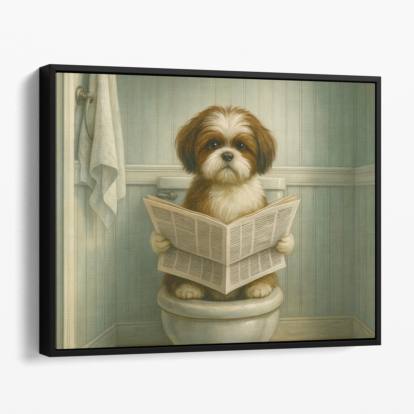 Shih Tzu Reading The Newspaper On The Toilet