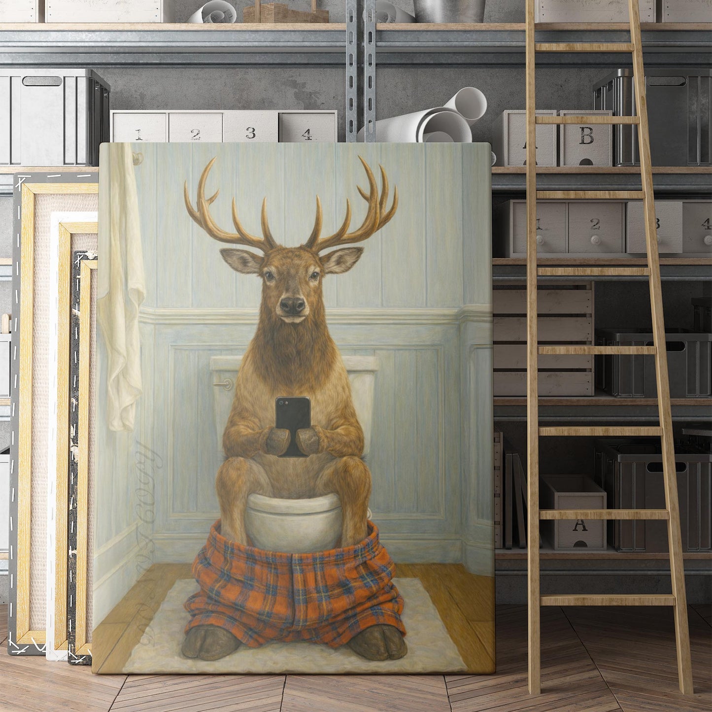 Elk On The Phone On The Toilet