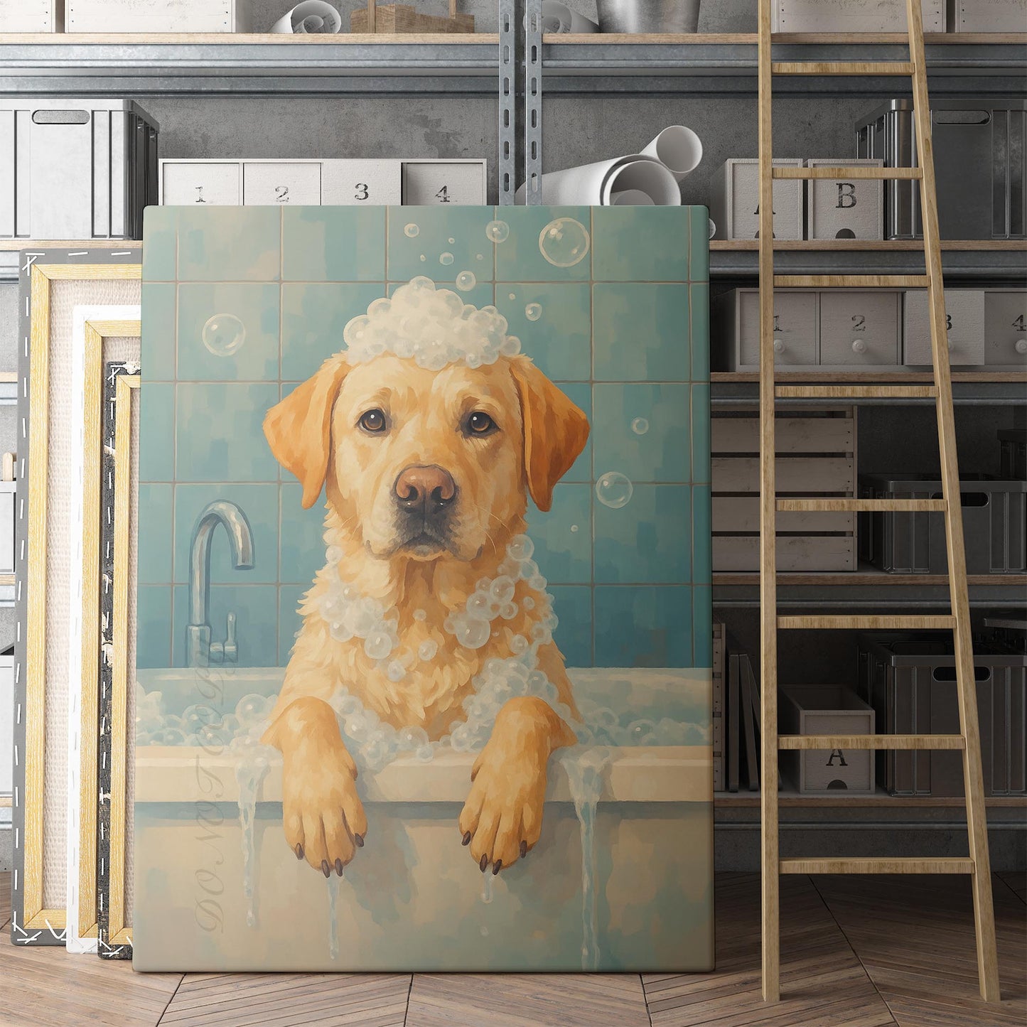 Yellow Labrador Retriever Dog Bathtub Bubble Bath