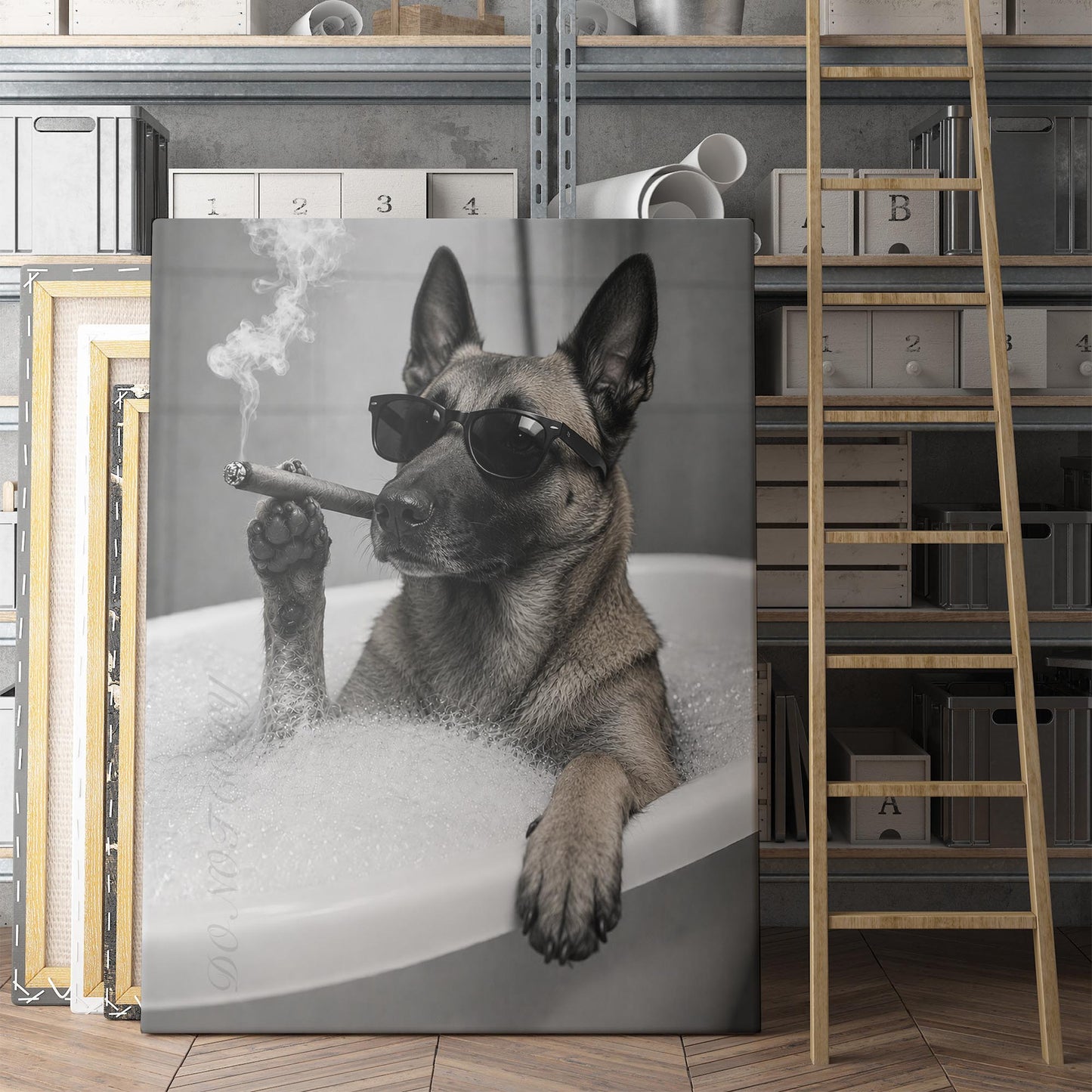 Belgian Malinois Dog Bathtub Cigar