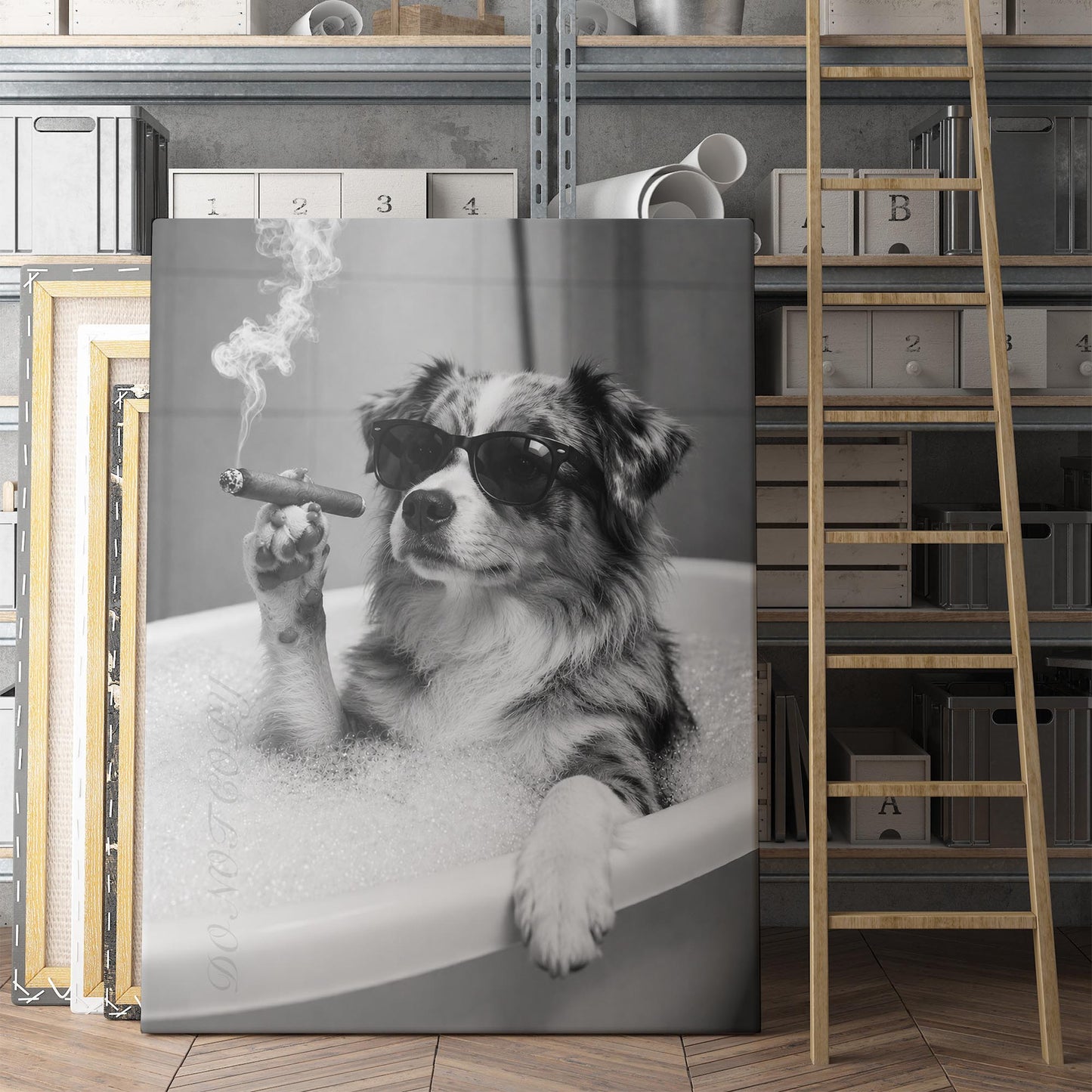 Miniature American Shepherd Dog Bathtub Cigar