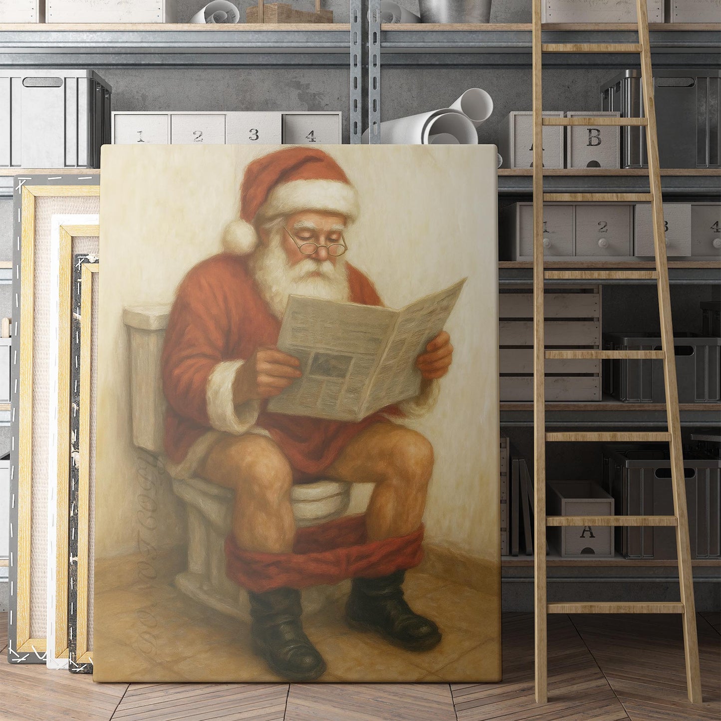 Santa Claus Reading The Newspaper On The Toilet