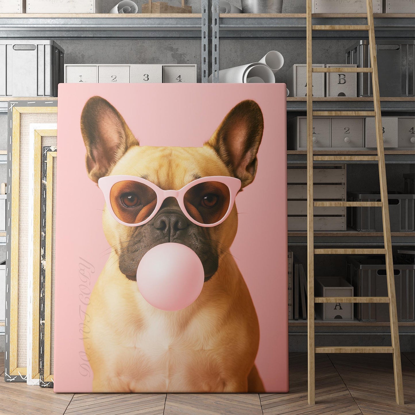 French Bulldog Pink Sunglasses Blowing Bubble Gum