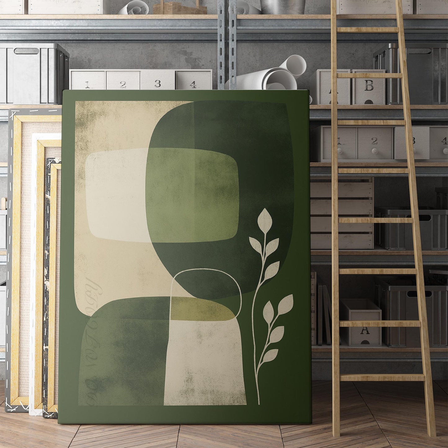 Sage Green Abstract Mid Century