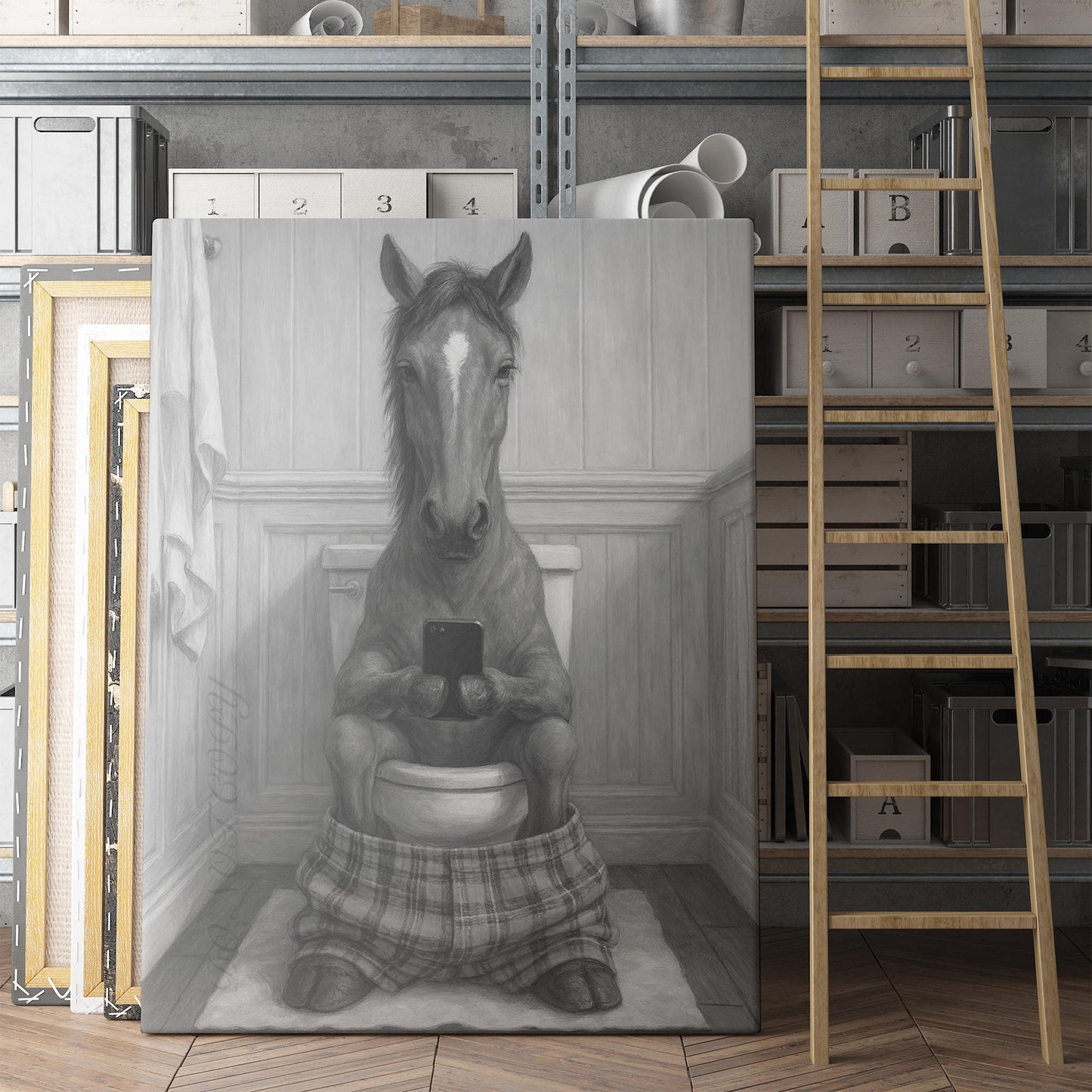 Horse On The Phone On The Toilet