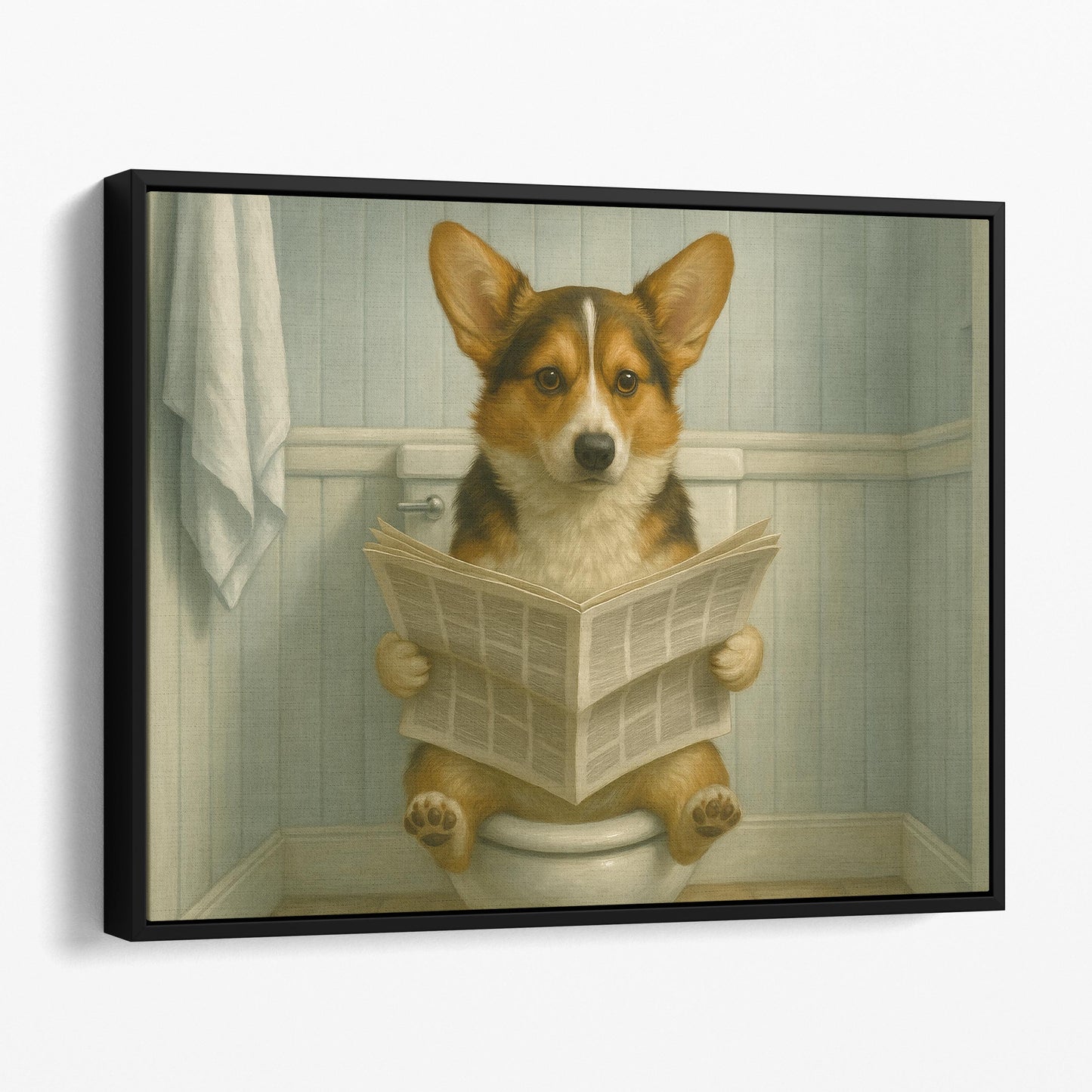 Corgi Dog On The Toilet Reading The Newspaper