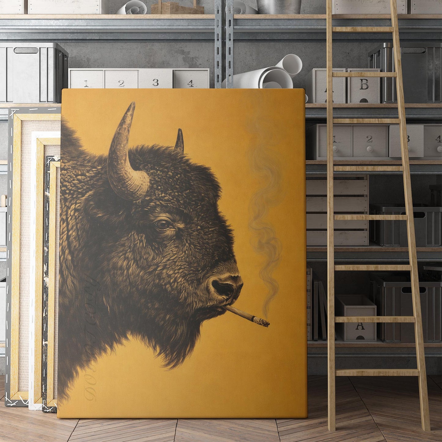 Buffalo Smoking A Cigarette