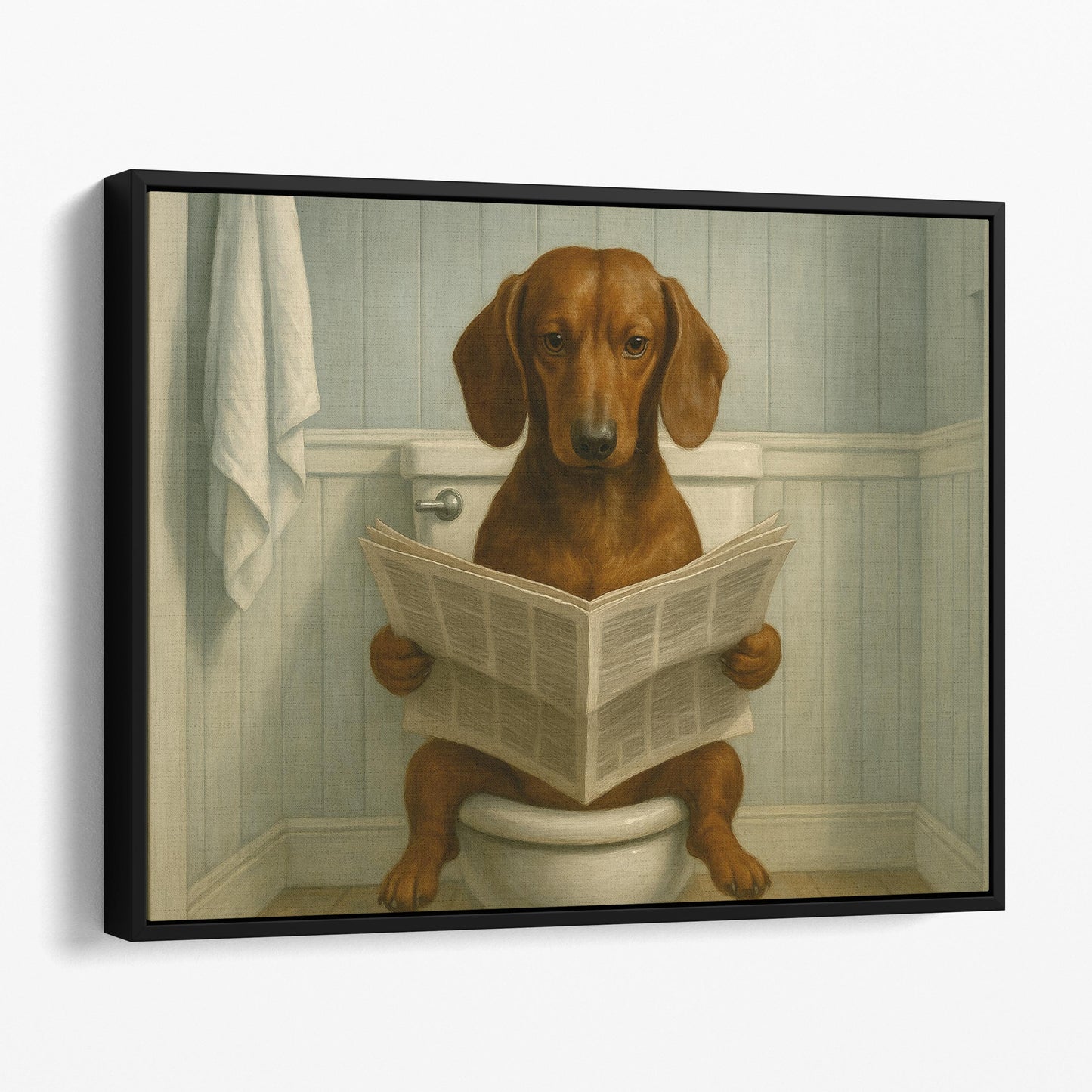 Dachshund Dog Reading The Newspaper On The Toilet