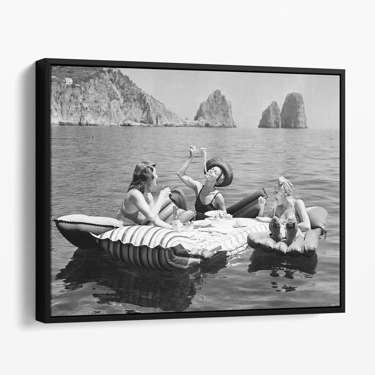 Three Women Eat Spaghetti Pasta On Lake Capri