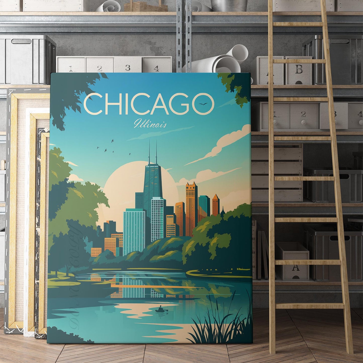 Chicago Illinois Vintage Travel Poster