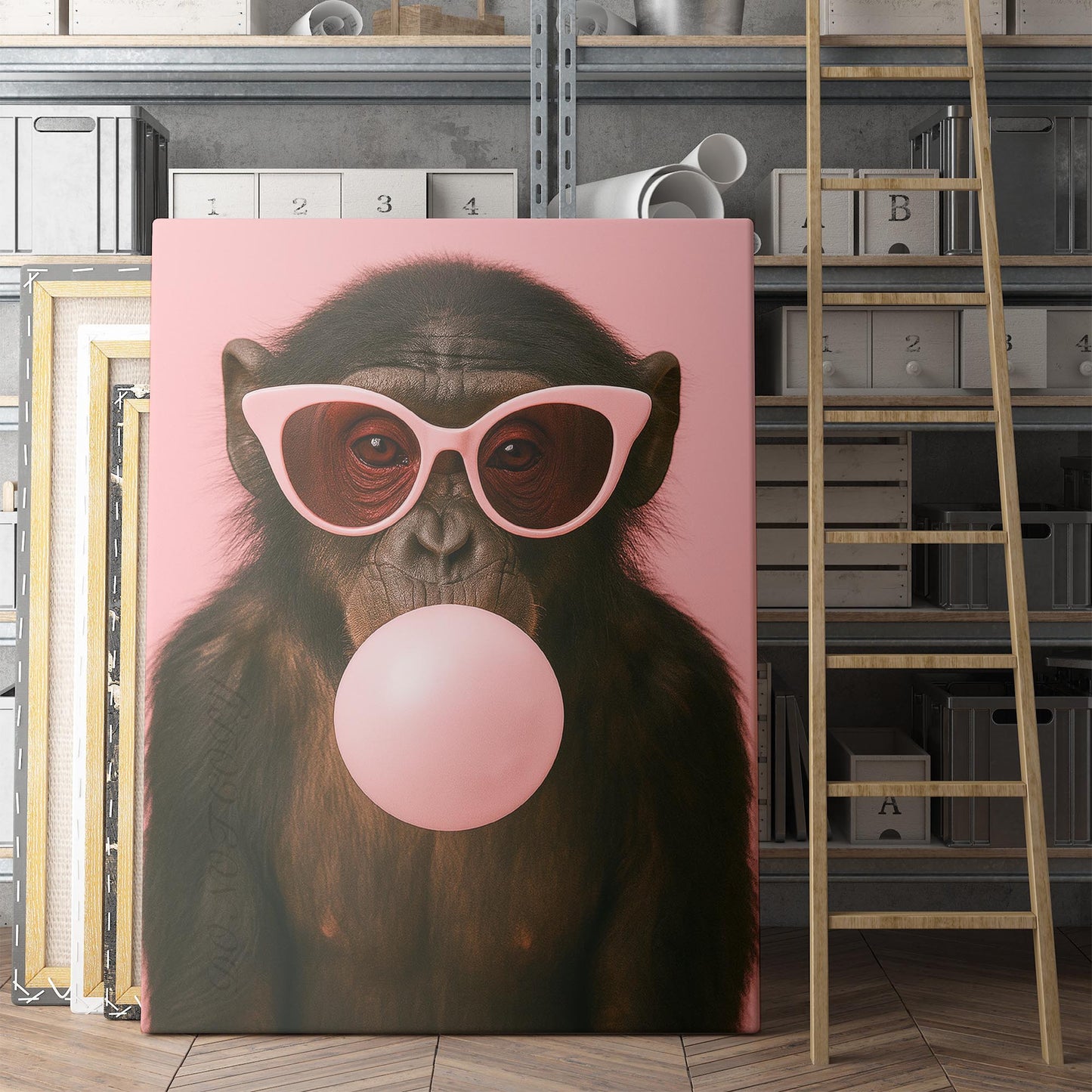 Monkey With Sunglasses Blowing Pink Bubble Gum