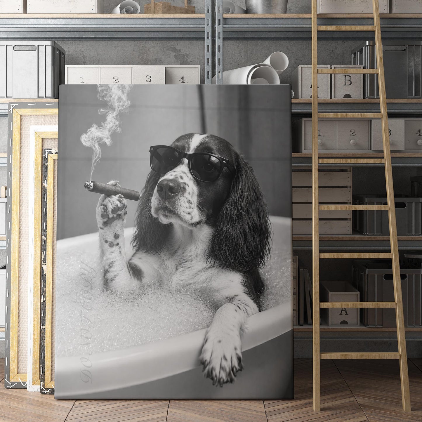 English Springer Spaniel Dog Bathtub Cigar