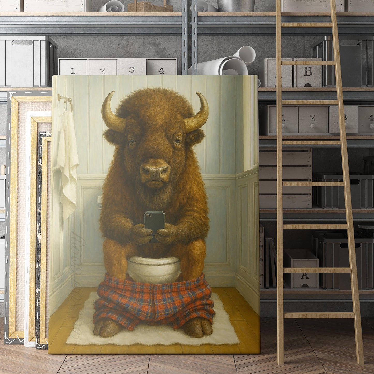 Buffalo On The Phone On The Toilet