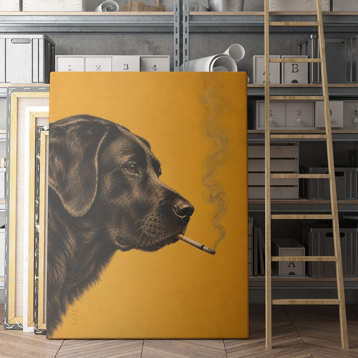 Black Labrador Smoking A Cigarette